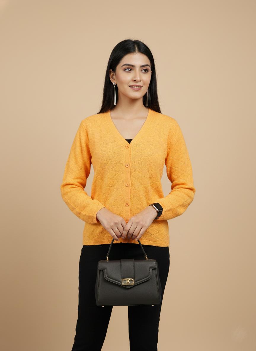 Mustard Yellow Soft Knit Button-Down Cardigan for Women