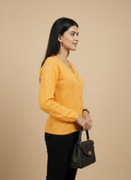 Mustard Yellow Soft Knit Button-Down Cardigan for Women