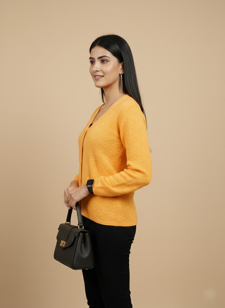 Mustard Yellow Soft Knit Button-Down Cardigan for Women