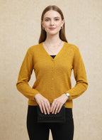 Mustard Yellow V-Neck Knit Cardigan for Women