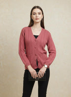 Rani Pink Cable Knit Button-Down Cardigan for Women