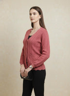 Rani Pink Cable Knit Button-Down Cardigan for Women