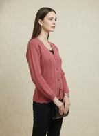 Rani Pink Cable Knit Button-Down Cardigan for Women