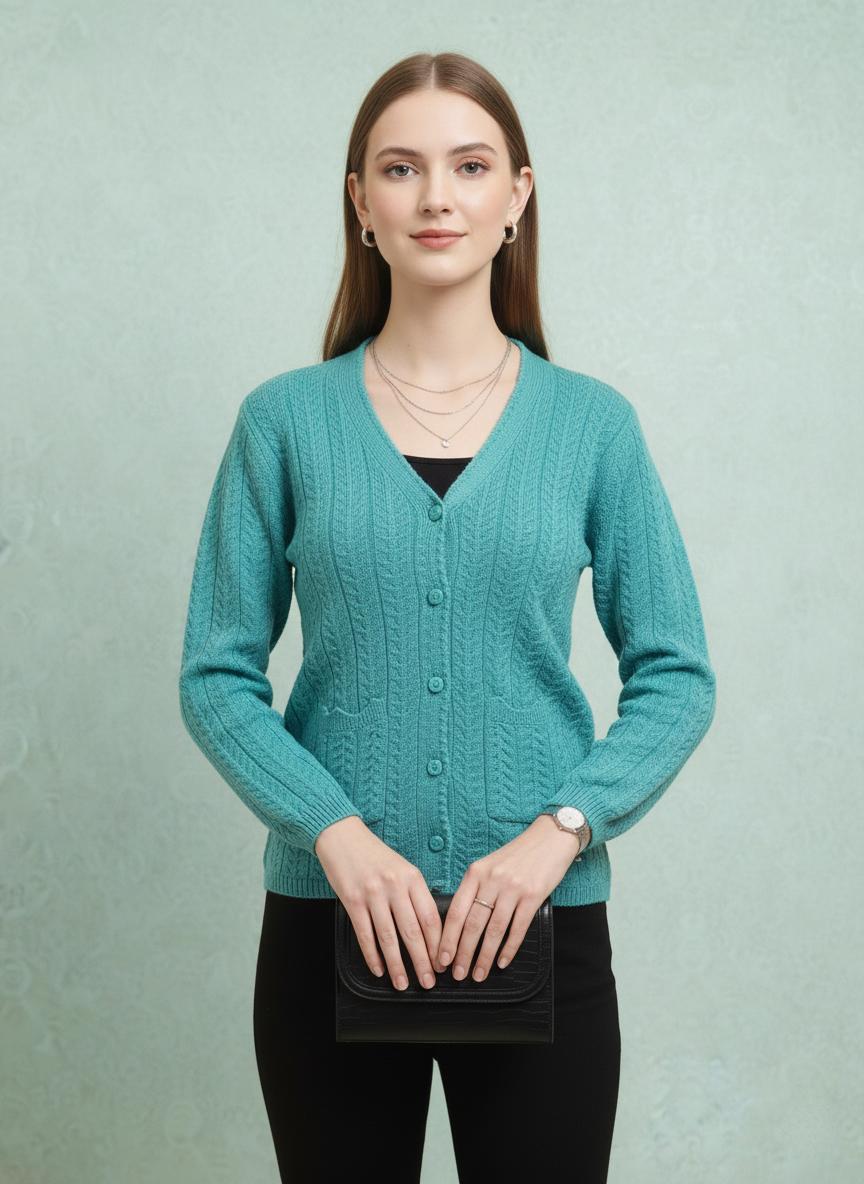 Women's Teal V-Neck Cardigan