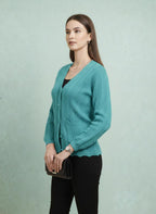 Women's Teal V-Neck Cardigan