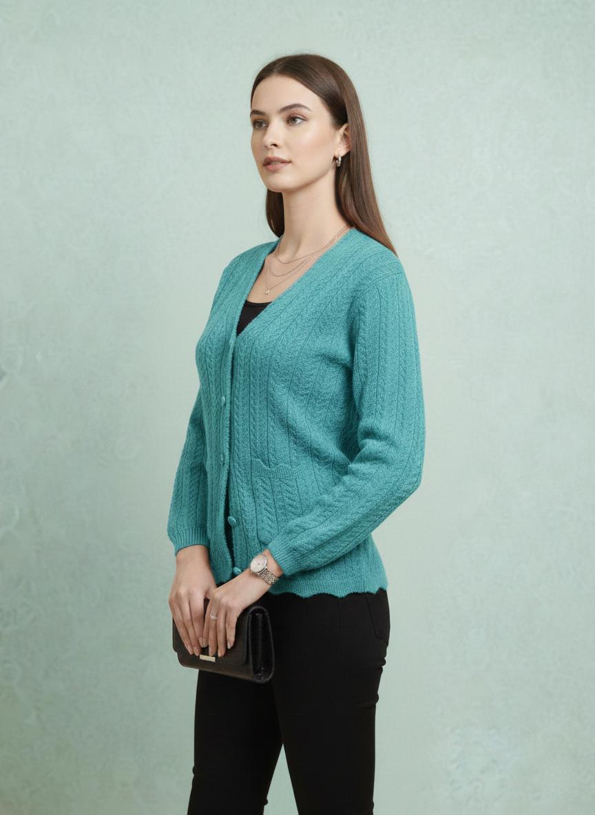 Women's Teal V-Neck Cardigan
