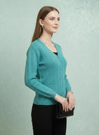 Women's Teal V-Neck Cardigan