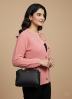 Elegant Pink Embroidered Cardigan Look