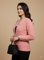 Elegant Pink Embroidered Cardigan Look