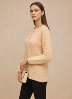 Soft Peach Cardigan with Delicate Neckline Detail