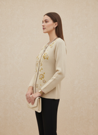 Beige Cardigan with Golden Floral Embroidery