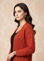 Classic Rust Textured Knit Cardigan