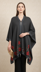 Chic Woven Pattern Shawl Poncho with V-Neck