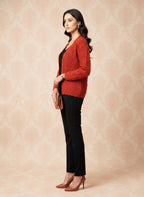 Classic Rust Textured Knit Cardigan