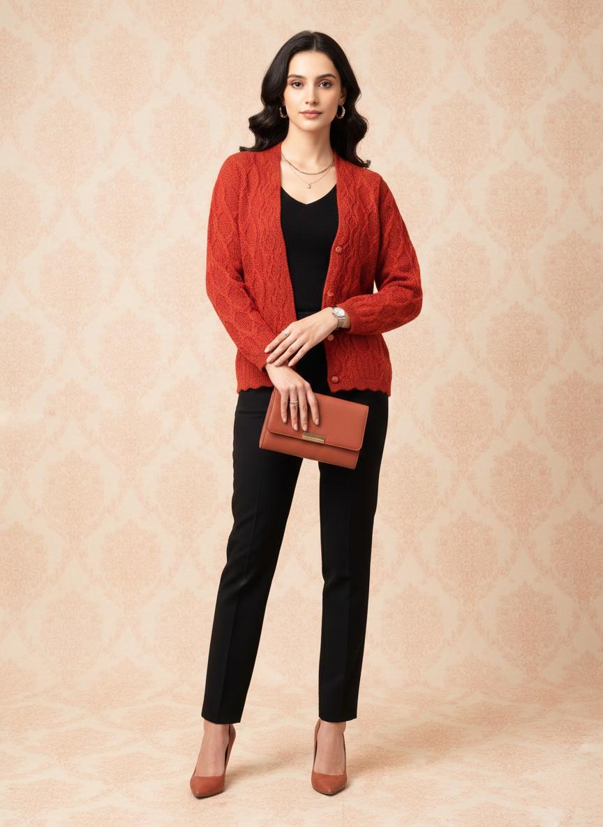 Classic Rust Textured Knit Cardigan