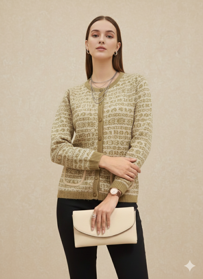 Elegant Fair Isle Knit Cardigan