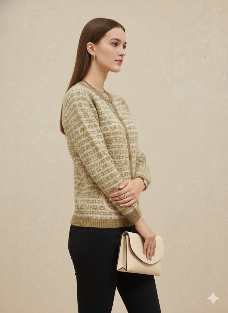 Elegant Fair Isle Knit Cardigan