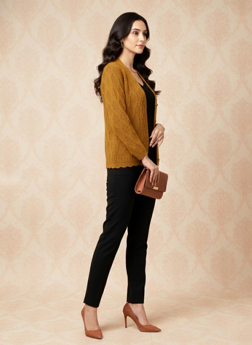 Mustard Textured Knit Button-Down Cardigan