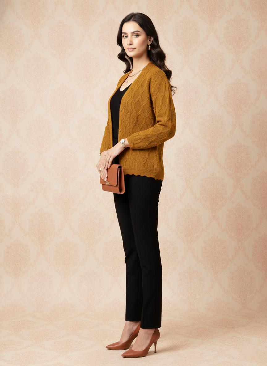 Mustard Textured Knit Button-Down Cardigan