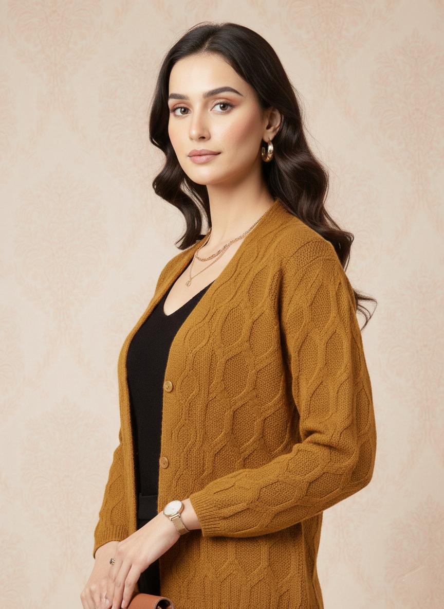 Mustard Textured Knit Button-Down Cardigan