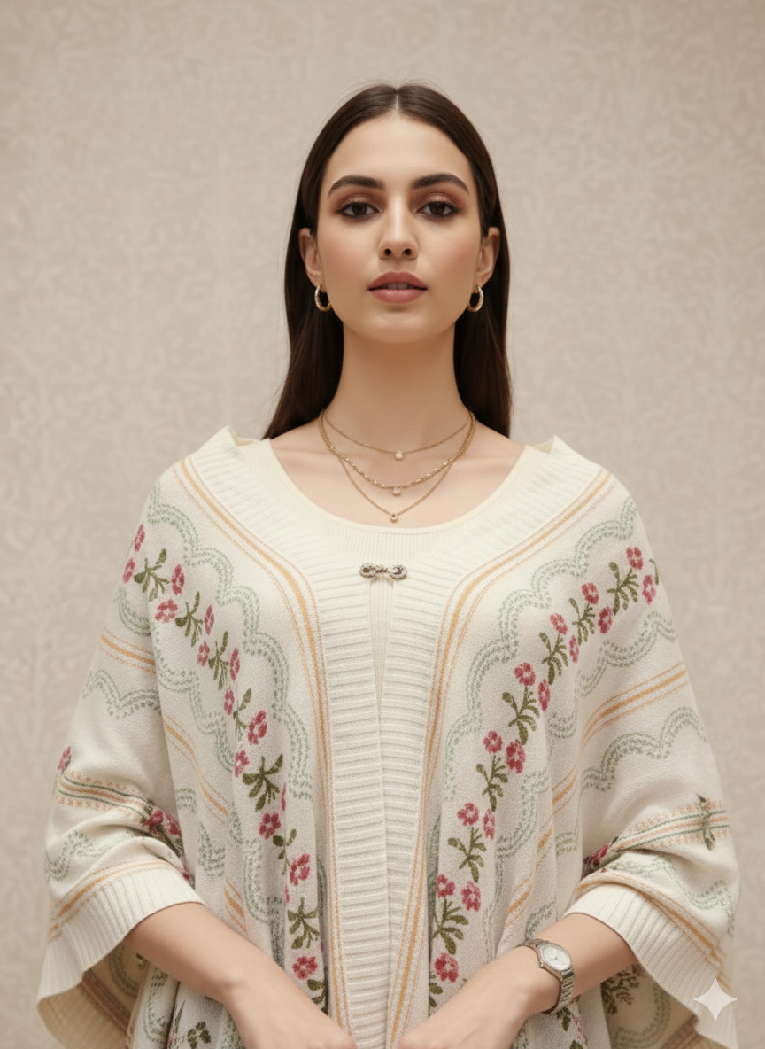 The Off-White/Pink & Green Floral Poncho