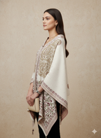 Off-White & Gold Paisley Embroidered Winter Cape