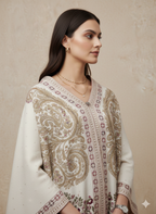 Off-White & Gold Paisley Embroidered Winter Cape