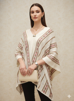 Off-White & Multi-Striped Open-Knit Winter Poncho