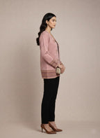 Blush Pink Embroidered Winter Cardigan Jacket