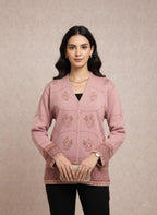 Blush Pink Embroidered Winter Cardigan Jacket