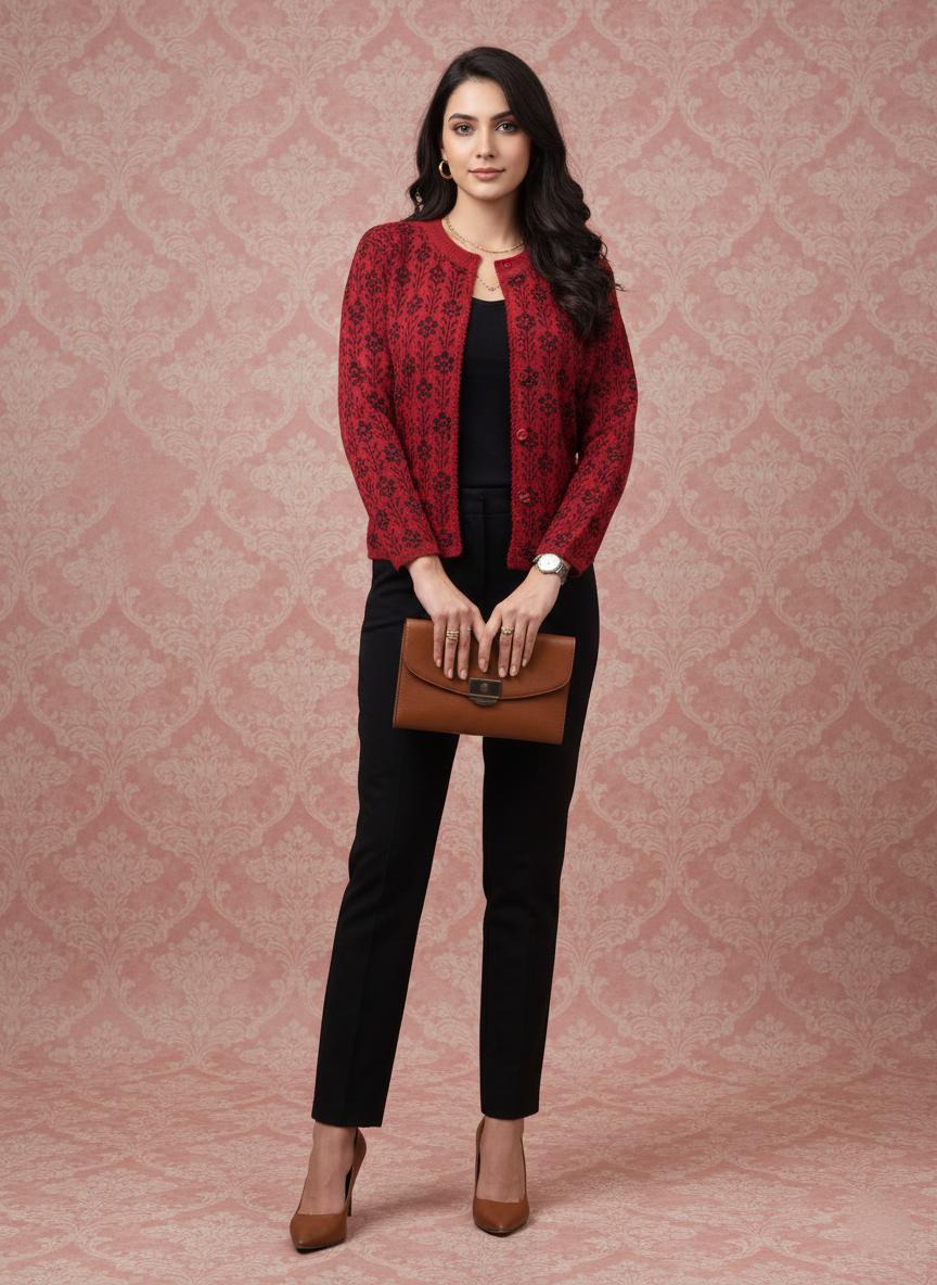 Elegant Red Jacquard Jacket