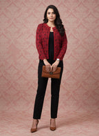 Elegant Red Jacquard Jacket