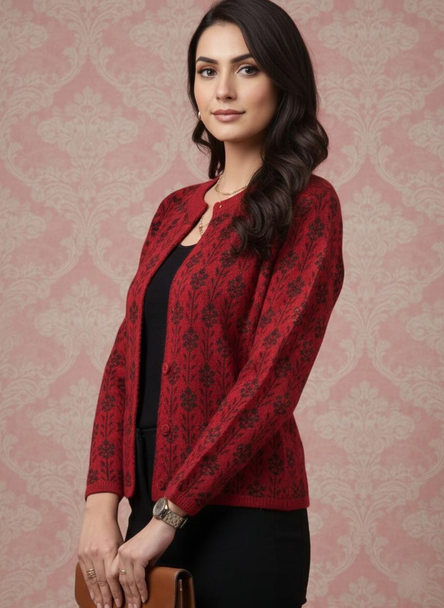 Elegant Red Jacquard Jacket