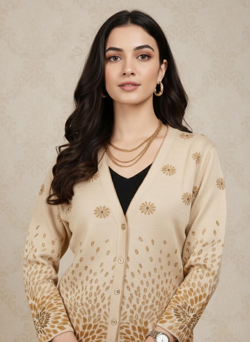 Beige Printed Cardigan