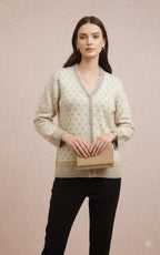 Soft Knit Printed Cardigan with V-Neck & Button Closure