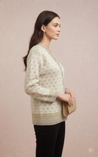 Soft Knit Printed Cardigan with V-Neck & Button Closure