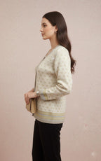 Soft Knit Printed Cardigan with V-Neck & Button Closure