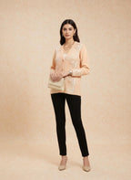 Peach Floral Knit Cardigan with Button Front