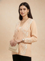 Peach Floral Knit Cardigan with Button Front