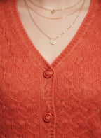 Textured Rust Orange Mohair-Look Cardigan