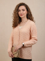 Pale Peach Intricate Cable Knit Cardigan