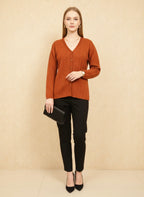 Rust Orange Chevron Knit V-Neck Cardigan