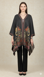 Regal Embroidered Woolen Poncho Shawl