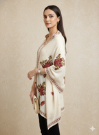 Off-White & Maroon Embroidered Floral Winter Poncho