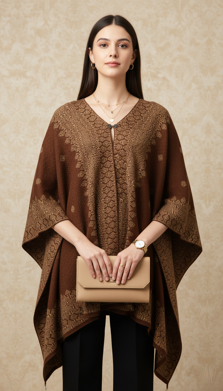 Rich Brown Geometric Motif Kaftan Tunic
