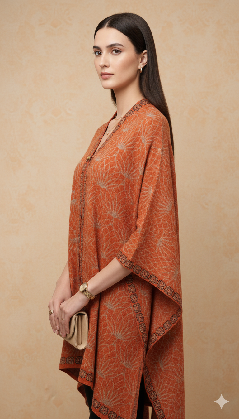 Terracotta Geometric Patterned Kaftan Tunic