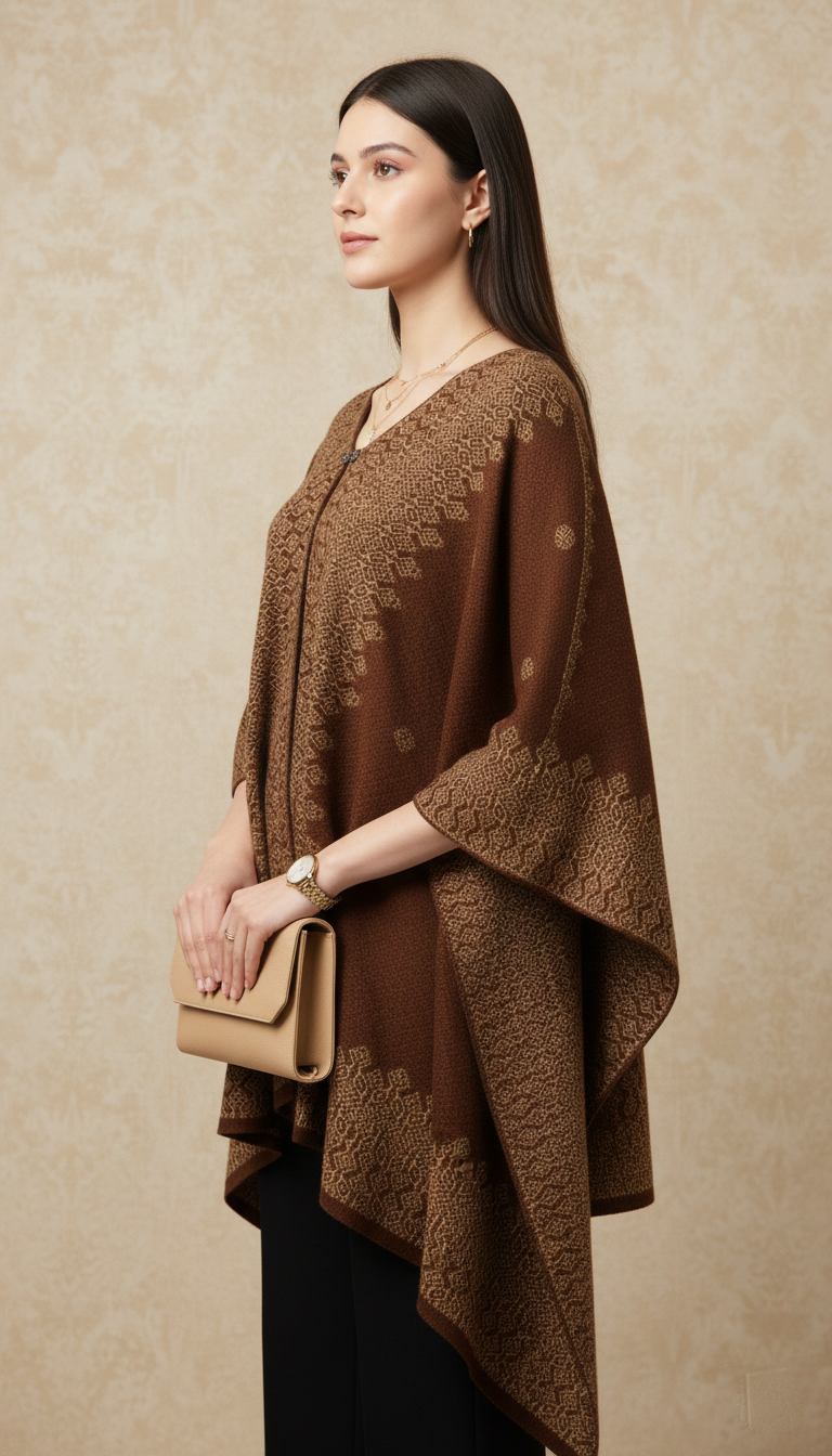 Rich Brown Geometric Motif Kaftan Tunic