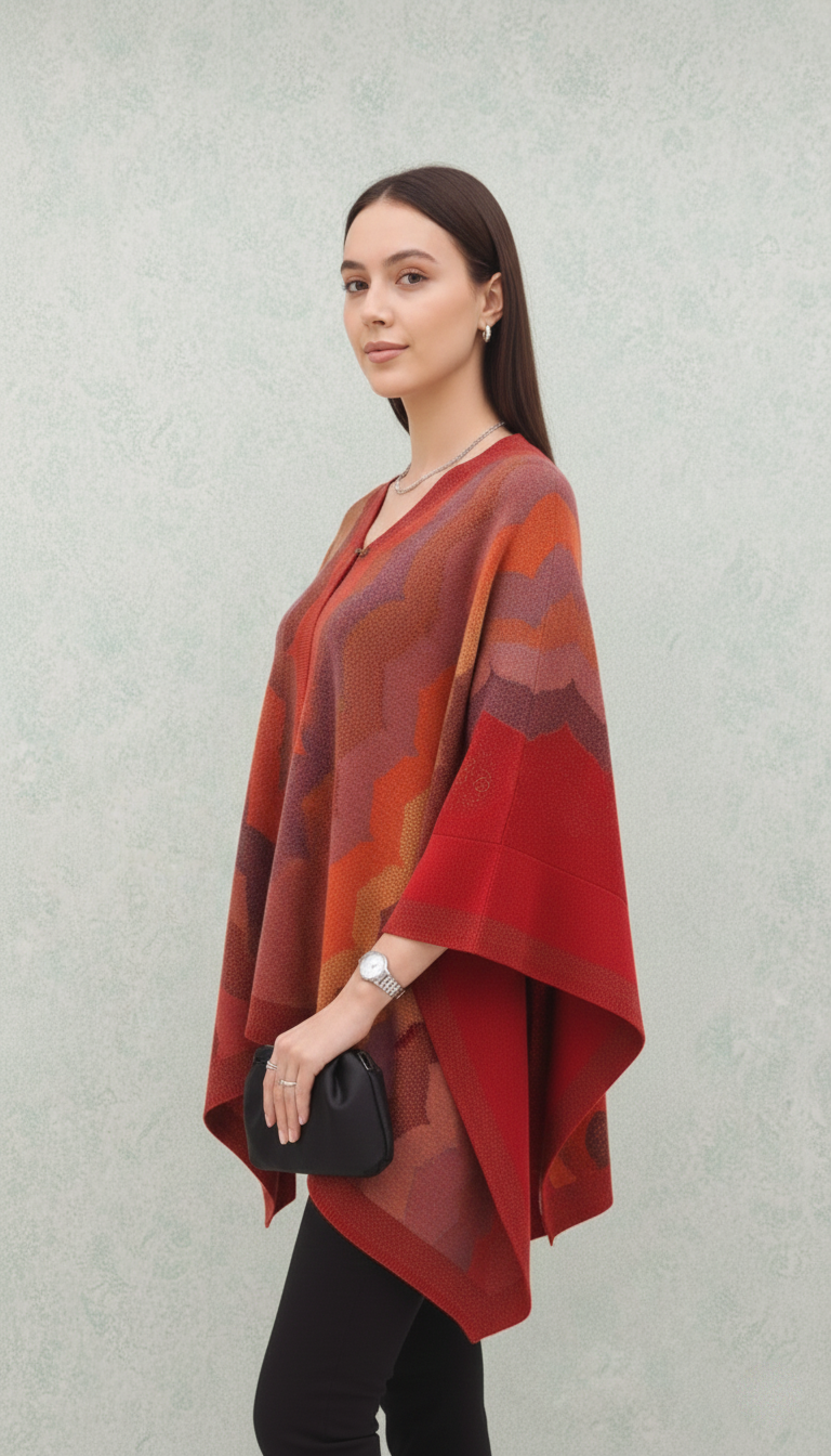 Luxurious Black Knit Poncho – Minimalist Beaded Detail