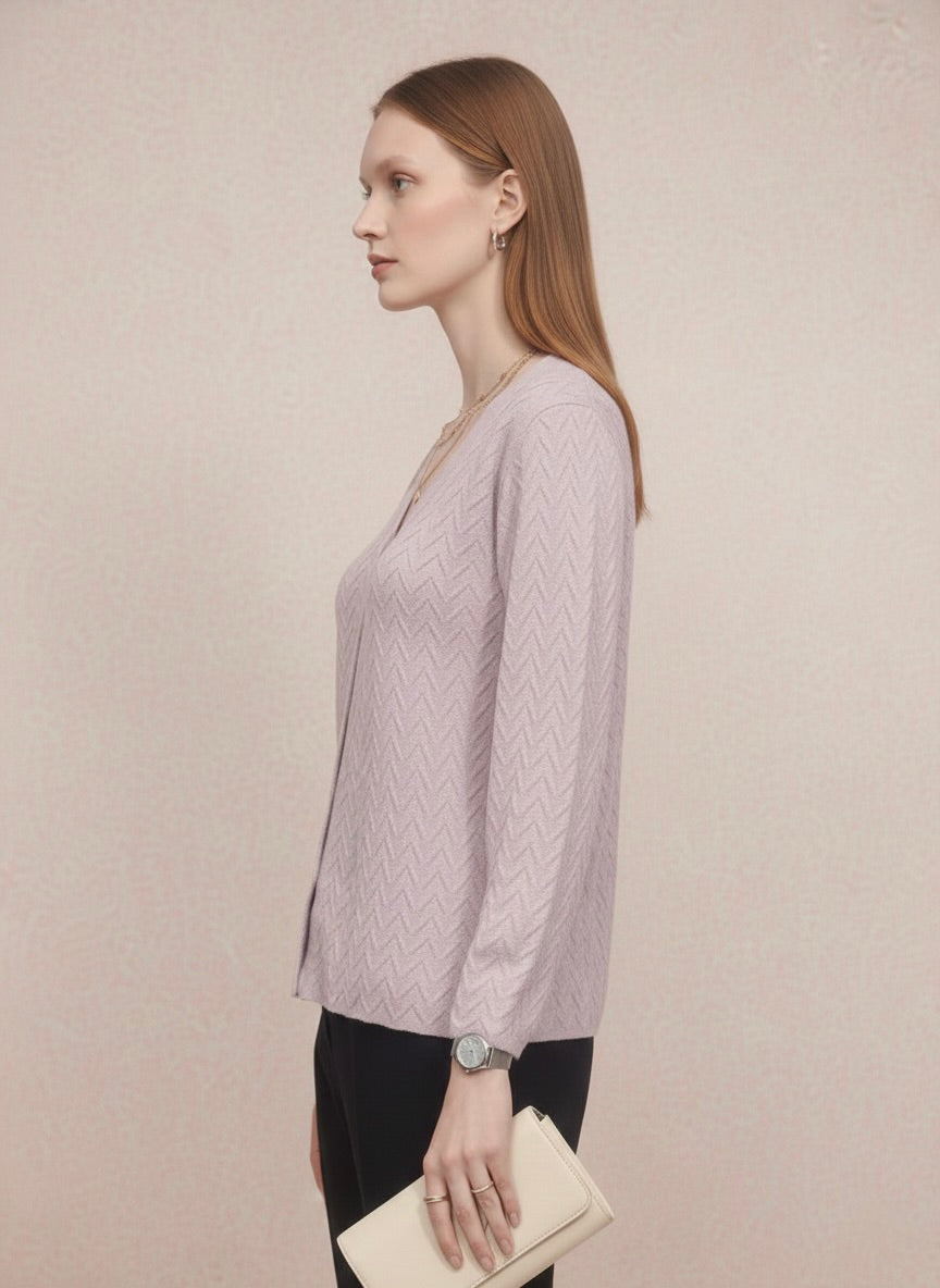 Light Lilac Fine Knit Chevron Cardigan