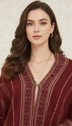 Elegant Maroon Embroidered Poncho Shawl - Chic Winter Layering